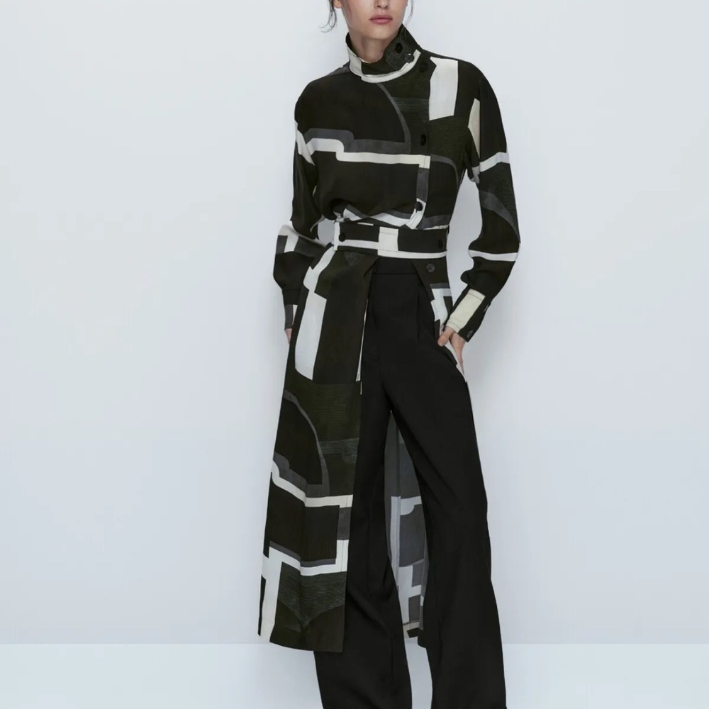 Massimo Dutti Black and White Geometric Maxi Dress